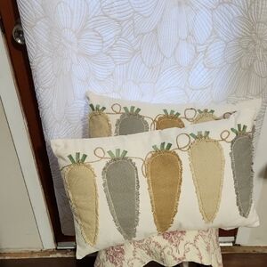 Easter Carrot Burlap Accent Pillows, Set of 2 - Rustic Cottagecore